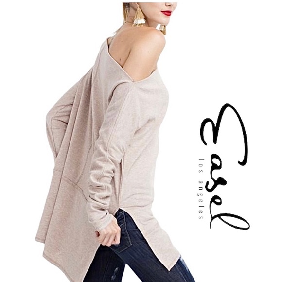 easel Tops - Easel Brushed Knit Loose Fit Tunic With Side Slits